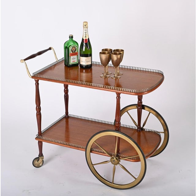 Mid-Century Italian Mahogany and Brass Serving Bar Cart, 1960s For Sale - Image 11 of 18