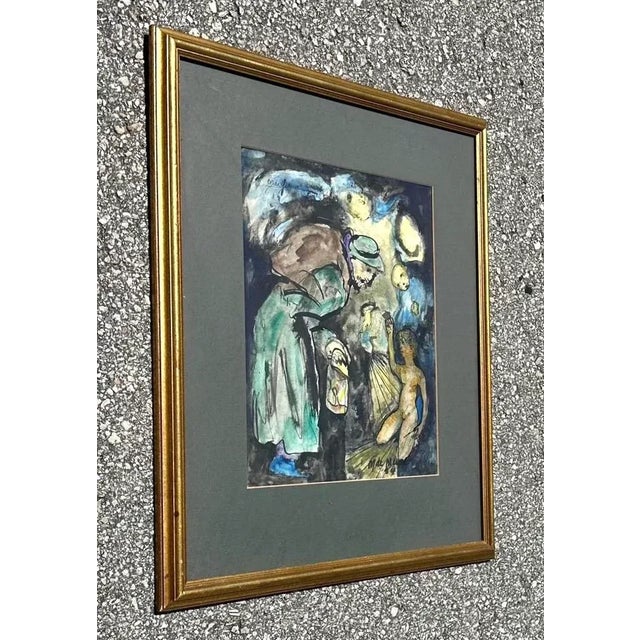 Figurative Vintage Boho Figurative Abstract Watercolor Painting on Paper For Sale - Image 3 of 4