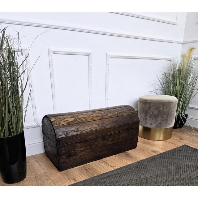 Antique Rustic Italian Walnut Wood Chest Trunk Basket, 1890s For Sale - Image 9 of 11