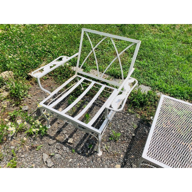 Vintage Wrought Iron Outdoor Patio Seating & Table, 4 Pieces For Sale - Image 9 of 12