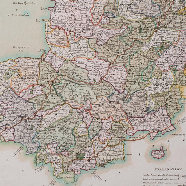 Beige Antique County Map of Somerset, English, Framed Cartography, Regency, Circa 1830 For Sale - Image 8 of 12