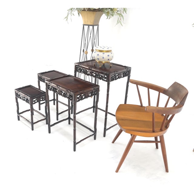 Set of 4 Nesting Stacking Carved Rosewood End Side Occasional Tables Set Mint! For Sale - Image 10 of 18