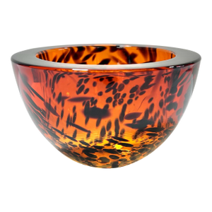 Italian Crystal Tortoiseshell Bowl – Amber Art Glass Catchall – Hollywood Regency Decor