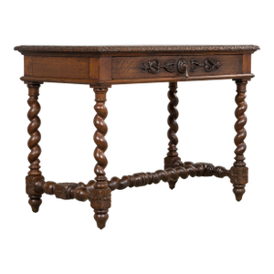 Antique French Louis XIII Style Oak Writing Table or Side Table, Late 19th Century