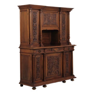 Antique French Renaissance Walnut Cabinet Hutch For Sale