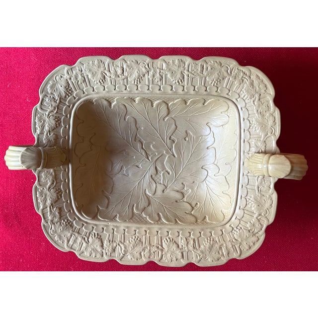 19th Century Antique 19th Century English Drabware Footed Tazza Compote With Relief Molded Oak Leaves and Grape Vine Border For Sale - Image 5 of 13