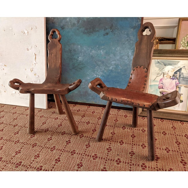 Vintage Spanish Mediterranean Leather Wooden Birthing Chair Chairish