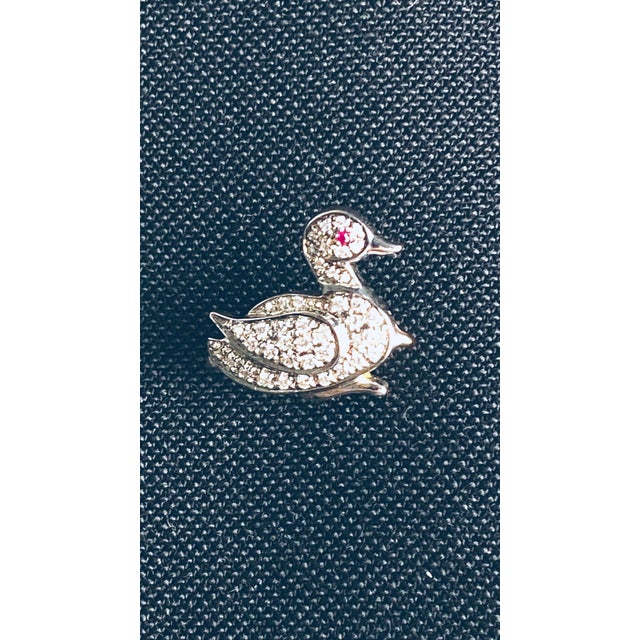 Art Deco Platinum Duck Stick Pin Diamond Accents and Ruby Eye Early 20th Century For Sale In New York - Image 6 of 6