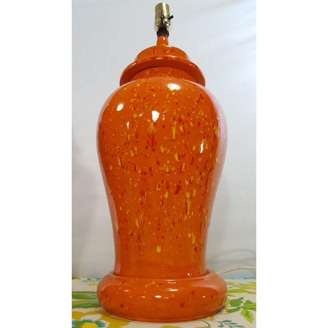 Vintage 1970s MidCentury Orange Drip Glaze Ginger Jar Lamps a Pair