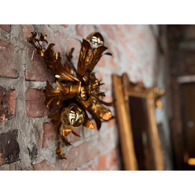Mid-Century Modern 1960s Hans Kögl Gilded Metal Floral Leaf Wall Sconces - a Pair For Sale - Image 3 of 11