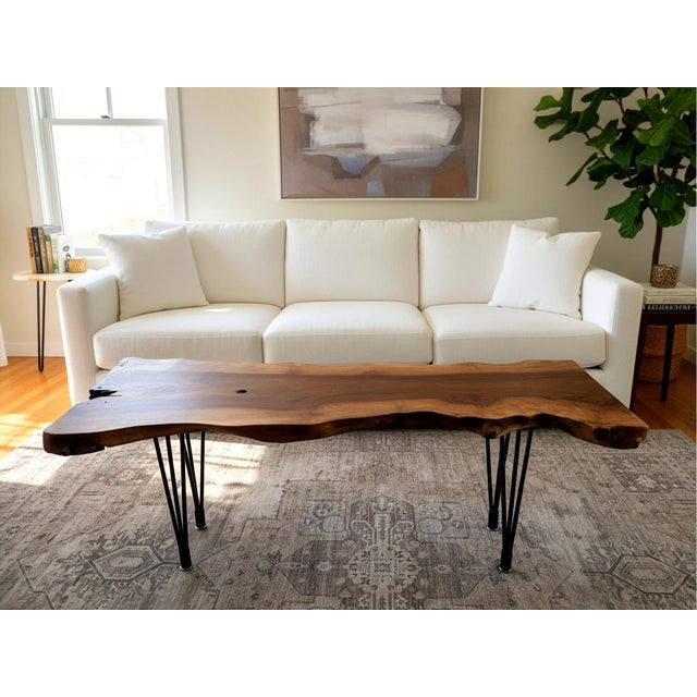 Handcrafted Live Edge Black Walnut Coffee Table With Hairpin Legs For Sale - Image 15 of 18