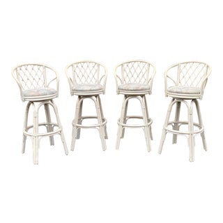Rattan Swivel Bar Stools - Set of 4 For Sale