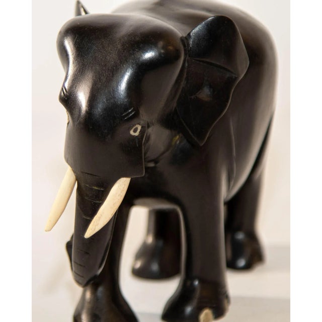 Wood Anglo Indian Elephant Ebony Wood Hand Carved Sculpture For Sale - Image 7 of 13
