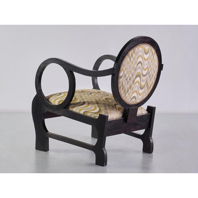 Set of Vintage Armchairs in Oak and Dedar Jacquard by Lajos Kozma, 1940s For Sale - Image 10 of 16