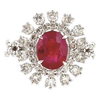 Platinum Gia Certified 2.14 Ct Burma Ruby (Heated) and Diamond Ring, Size 6.25 For Sale