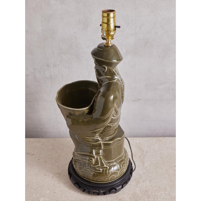 Ceramic 1970s Chinese Confucius Green Ceramic Lamp For Sale - Image 7 of 15