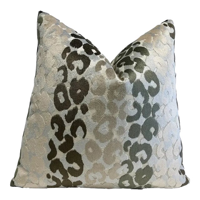 Stony Stripe Velvet Leopard Print Throw Pillow With Feather Down Insert For Sale