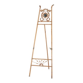Victorian Oak Stick & Ball Adjustable Easel With Mirror & Brass Caps C1910 For Sale