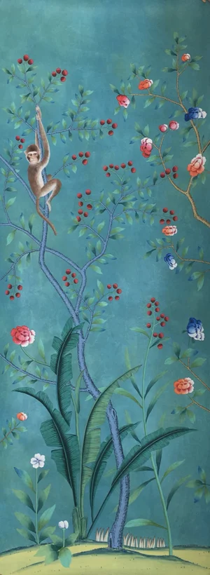 Palm Tree Chinoiserie Hand Painted Wallpaper on Edo Xuan Paper 36"w X 108" Panel