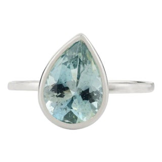 14k White Gold Pear Cut Aquamarine Ring Size 6.5 For Sale