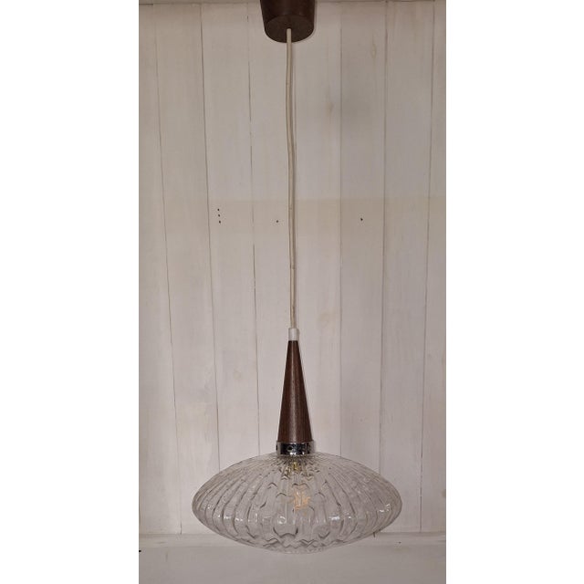 Vintage Pendant Lamp with Ribbed Glass Shade, 1970s, in Very Good conditions. Designed 1970 to 1979 Up to 250V (Europe/UK...