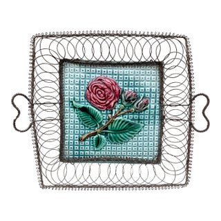 Square Majolica Wire Rose Basket Salins Circa 1890 For Sale