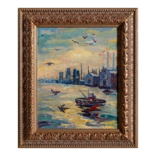 South Street, New York, Signed Oil Painting by Margaretha E. Albers For Sale