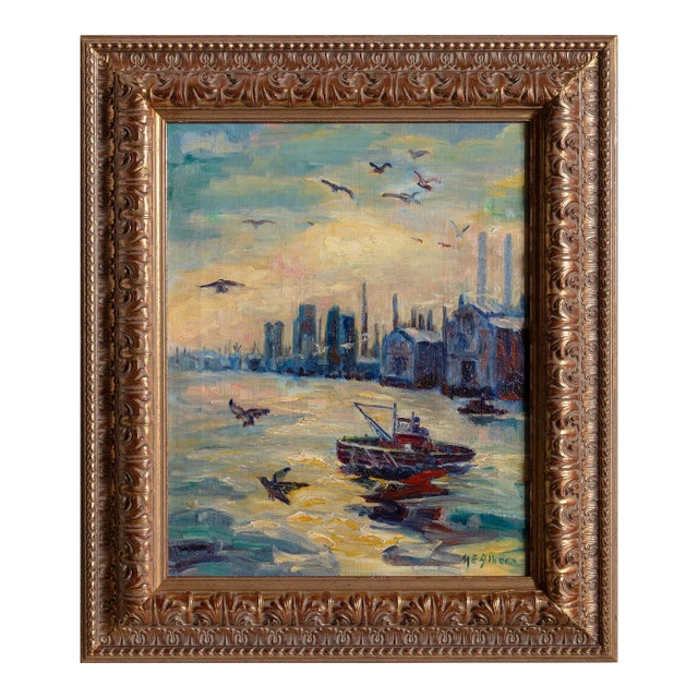 South Street, New York, Signed Oil Painting by Margaretha E. Albers For Sale