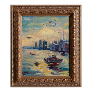 South Street, New York, Signed Oil Painting by Margaretha E. Albers