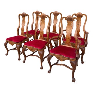 Set of 6 Antique George I Burl Walnut Dining Chairs For Sale