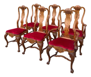 Set of 6 Antique George I Burl Walnut Dining Chairs