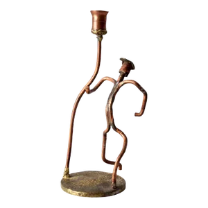 Vintage Folk Art Copper Candlestick Holder