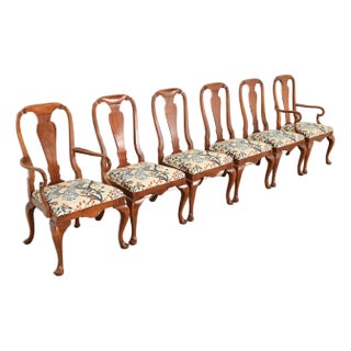 Baker Furniture Queen Anne Carved Walnut Dining Chairs, Set of Six For Sale