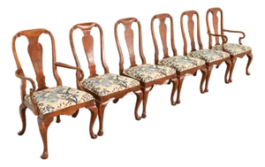 Baker Furniture Queen Anne Carved Walnut Dining Chairs, Set of Six