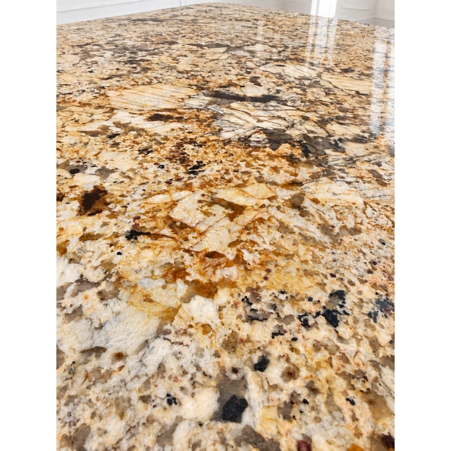 Contemporary Custom American-Designed 80” Delicatus Gold Granite Dining Table | Brazilian Natural Stone For Sale - Image 3 of 15
