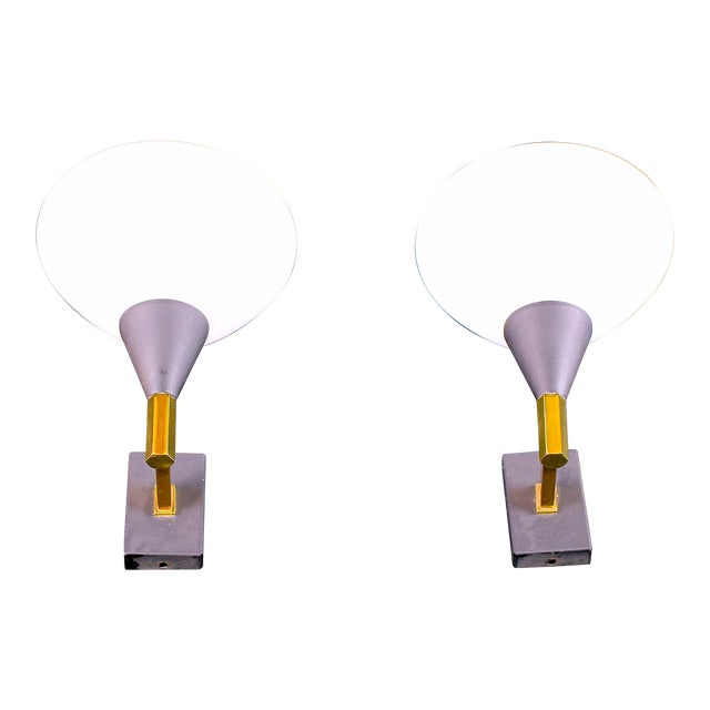 Stilnovo, Pair of Sconces, Brass, Glass Opaline, Italy 1950 For Sale