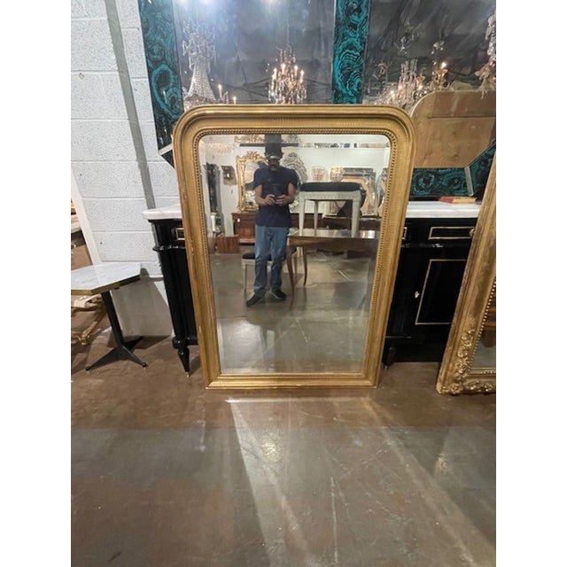 19th C. French Louis Philippe Giltwood Mirror With a Line Pattern For Sale In Dallas - Image 6 of 8