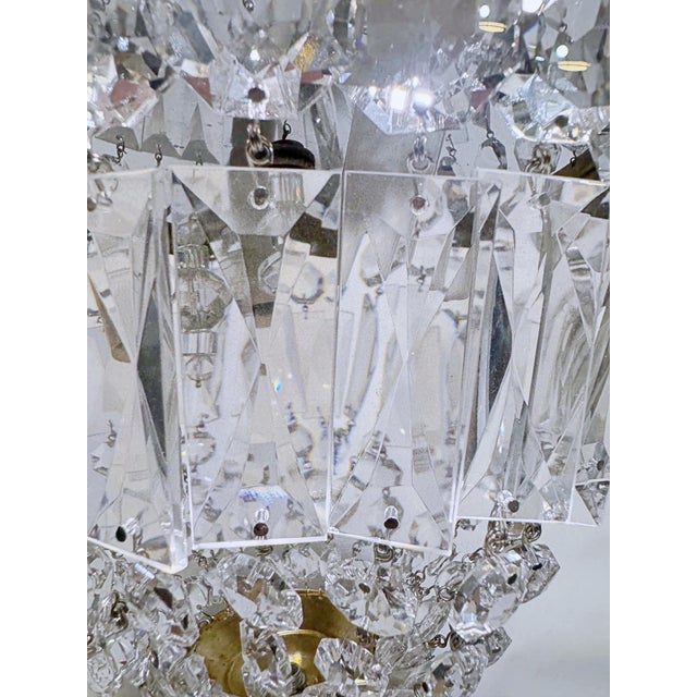 Vintage Neoclassical Brass Tiered Crystal Basket Chandelier For Sale - Image 4 of 9