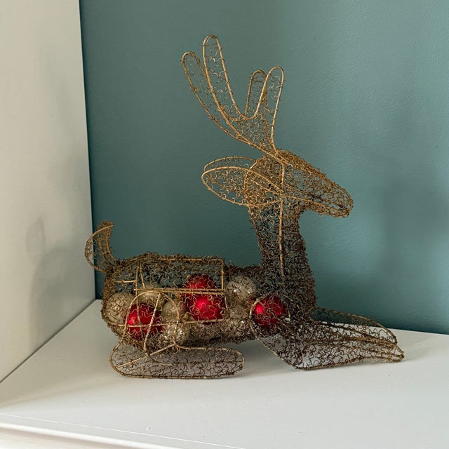 Late 20th Century Large Vintage Goldtone Metal Cage Woven Wire Reindeer Holiday Decoration For Sale - Image 5 of 7