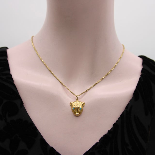 Metal Vintage 18k Gold Egyptian Revival Sekhmet Lion Pendant From Egypt For Sale - Image 7 of 8