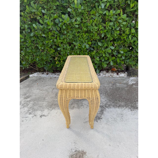 Wood Vintage Sculptural Rattan Console Table With Glass Top For Sale - Image 7 of 13