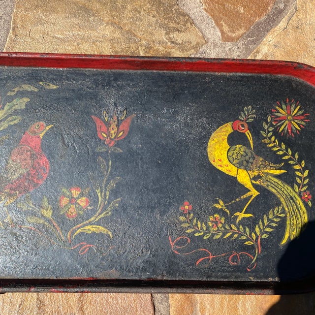 1950s Vintage Folk Painted Cast Iron Serving Tray For Sale - Image 4 of 9
