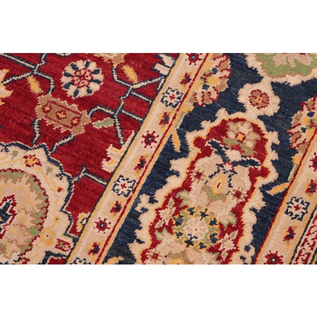 Textile Oriental Ziegler Red Blue Hand-Knotted Wool Rug - 6'1'' X 8'11'' For Sale - Image 7 of 8