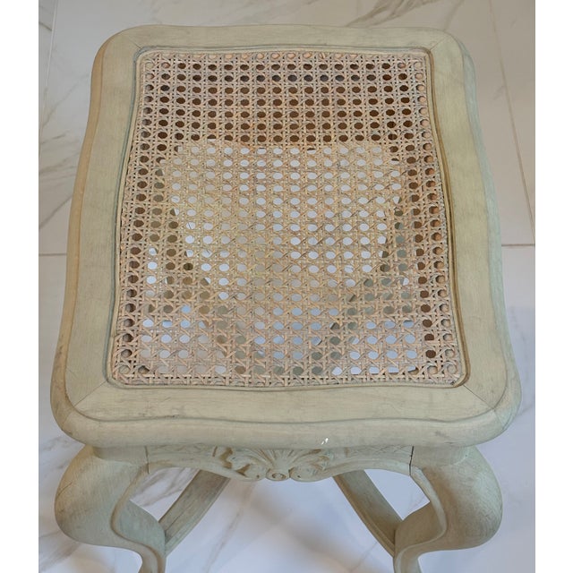 Vintage French Louis XV Style Wooden Stool / Vanity Stool With Caned Seat For Sale - Image 11 of 17
