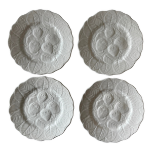 Set of 4 Vintage Fondeville Alvarez Strawberry Majolica Plates
