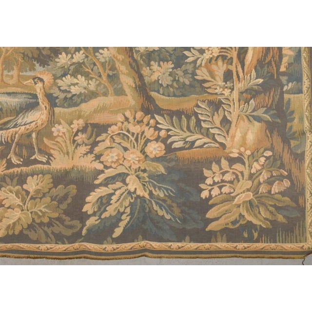 French Verdure Tapestry, Woodland Landscape With Birds and Distant Château For Sale - Image 4 of 6