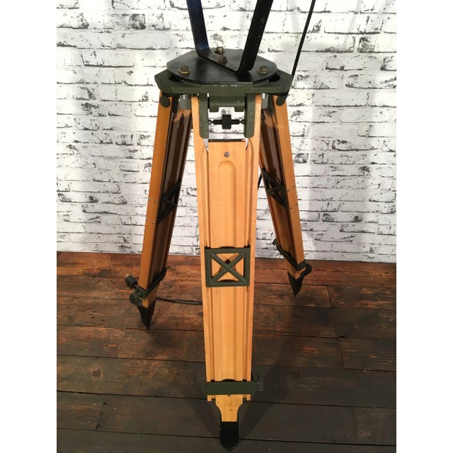 Vintage Black Industrial Spotlight on Wooden Tripod For Sale - Image 10 of 18