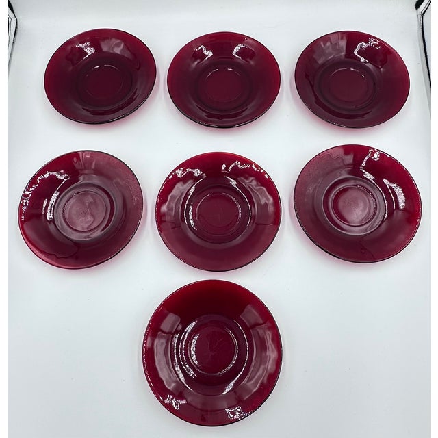 1930s 1930's Baltic Royal Ruby by Anchor Hocking Cup & Saucer 12pc Set For Sale - Image 5 of 11