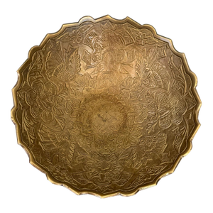 Vintage Handmade Etched 9 In. Round Brass Bowl | Decorative Coffee Table Display Bowl | Indian Handicraft | Housewarming Anniversary Gift