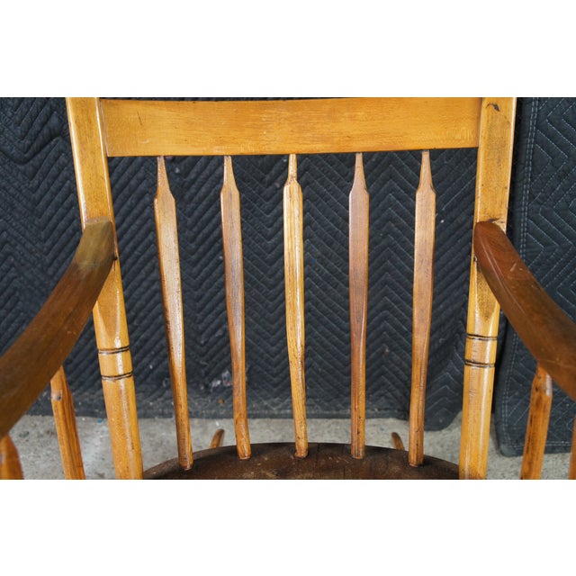 Camel Antique American Maple Farmhouse Windsor Slat Back Ladderback Rocking Chair For Sale - Image 8 of 11